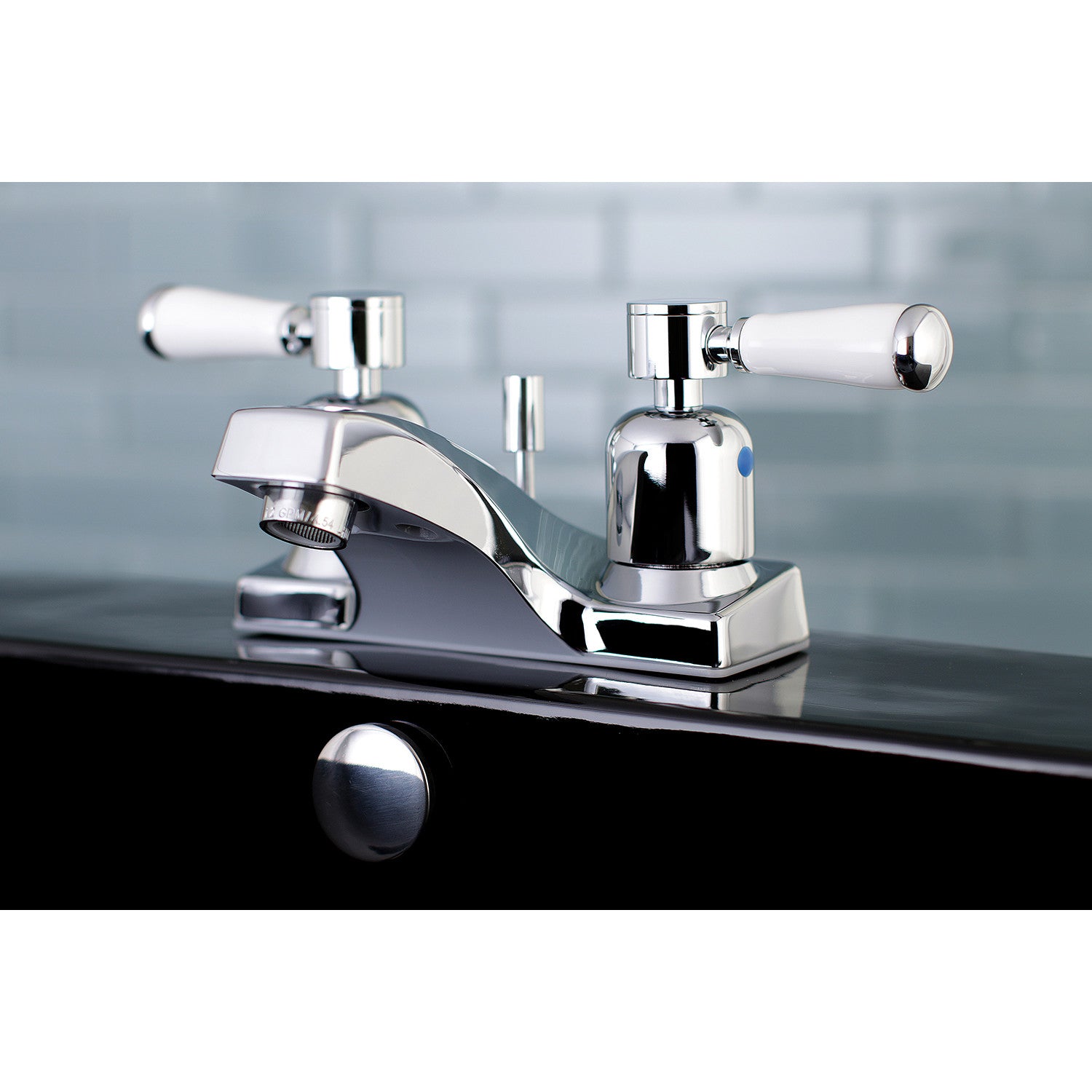Kingston Paris FB201DPL Double-Handle 3-Hole Deck Mount 4-Inch Centerset Bathroom Faucet with ABS Pop-Up Drain, Polished Chrome — thumbnail 2